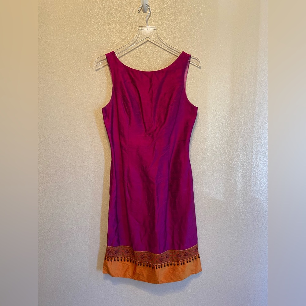 Mica Pink Dress with Orange Beaded Hem Sz 8